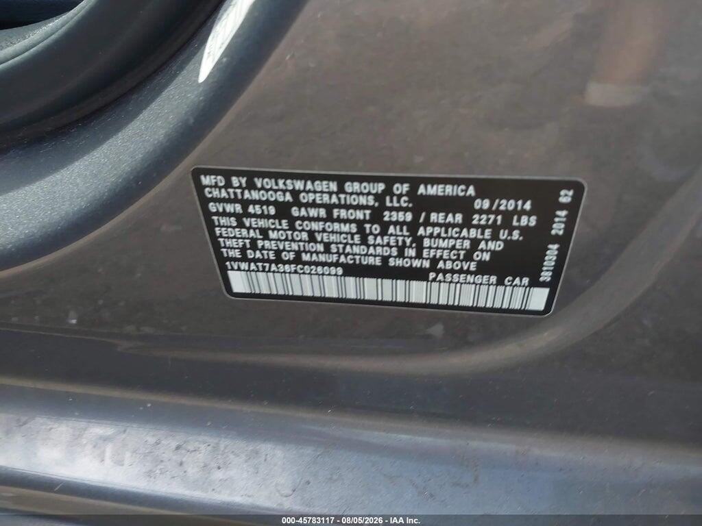 1VWAT7A36FC026099 2015 VOLKSWAGEN PASSAT photo no. 9