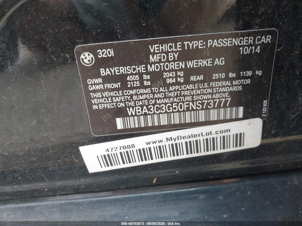 WBA3C3G50FNS73777 2015 BMW 320I photo no. 9