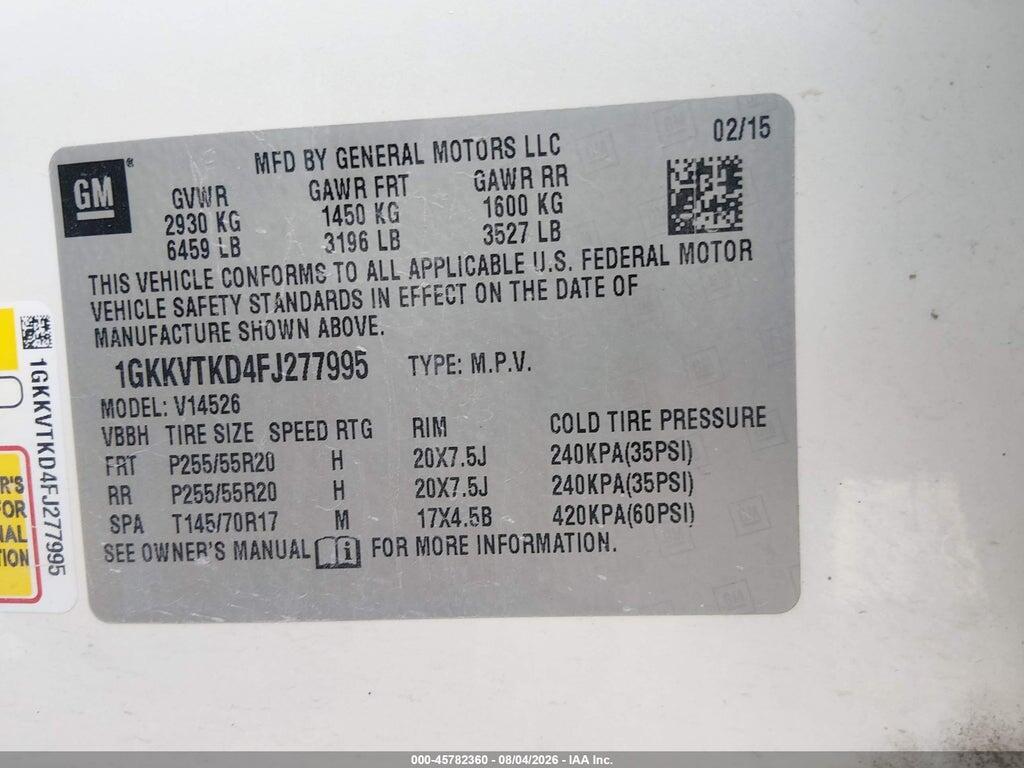 1GKKVTKD4FJ277995 2015 GMC ACADIA photo no. 9