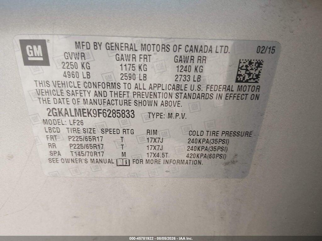 2GKALMEK9F6285833 2015 GMC TERRAIN photo no. 9