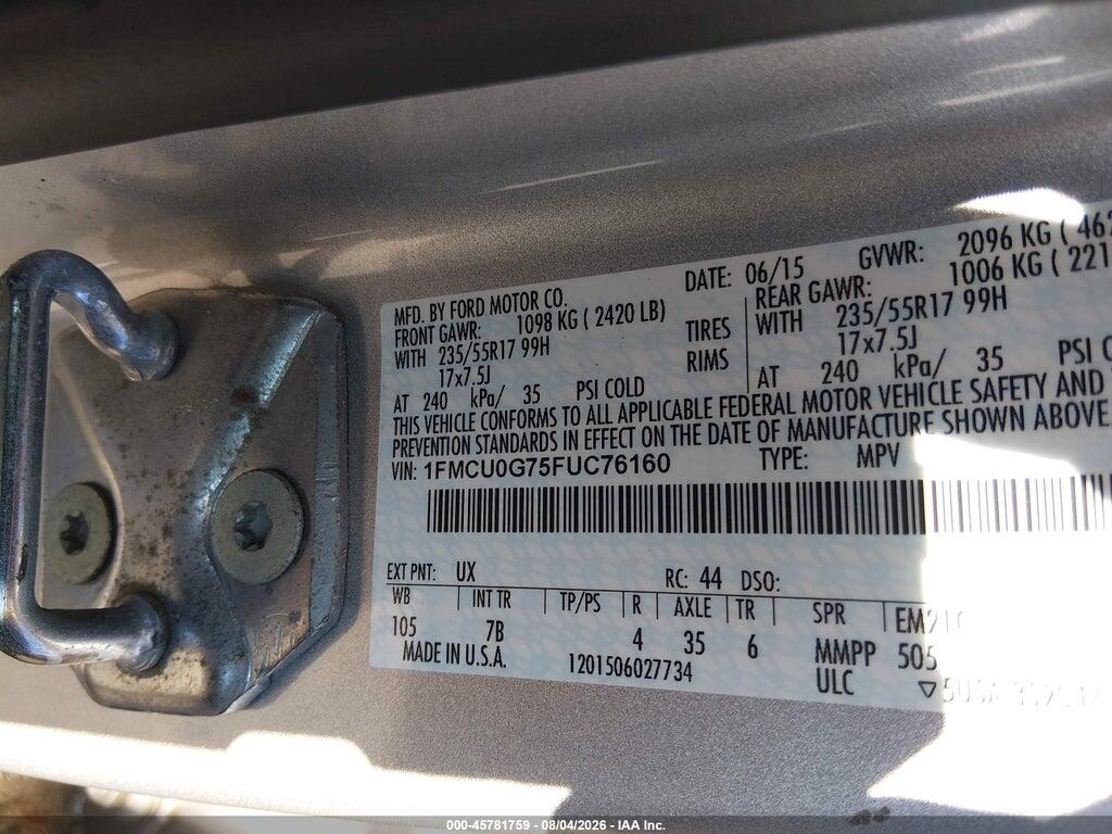 1FMCU0G75FUC76160 2015 FORD ESCAPE photo no. 9