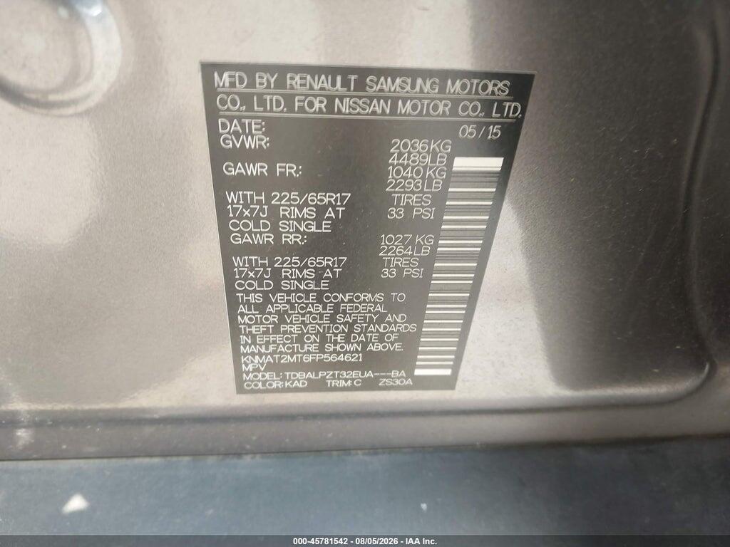 KNMAT2MT6FP564621 2015 NISSAN ROGUE photo no. 9