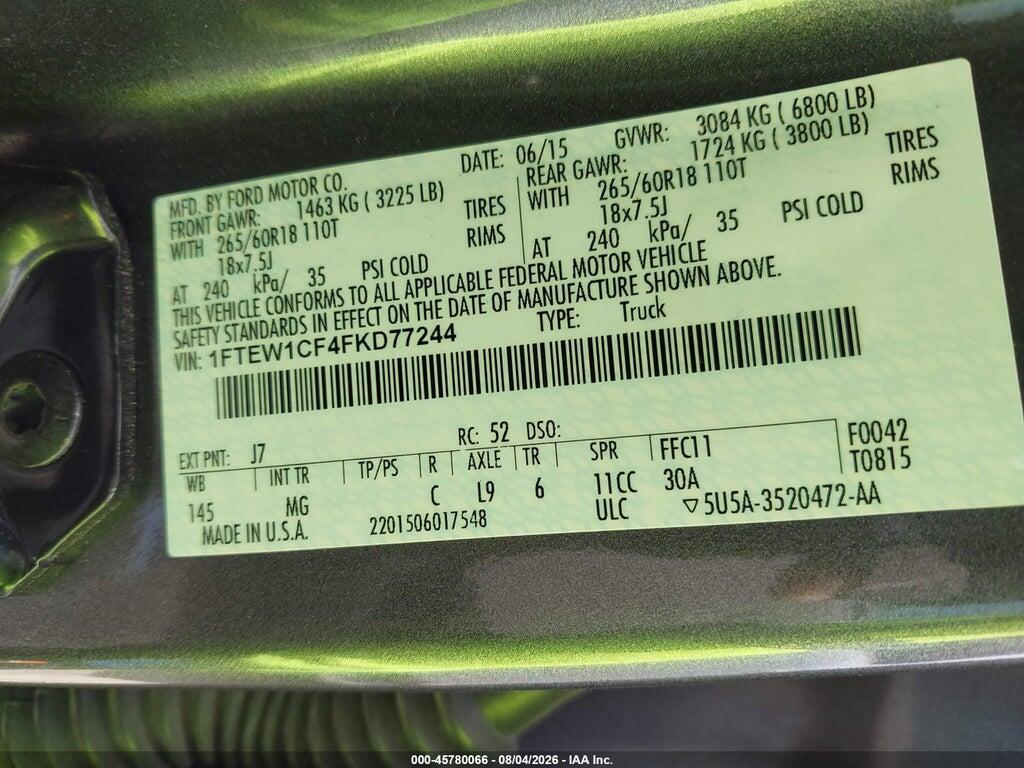 1FTEW1CF4FKD77244 2015 FORD F-150 photo no. 9