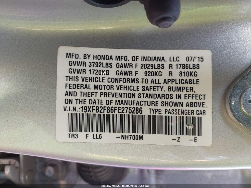 19XFB2F86FE275286 2015 HONDA CIVIC photo no. 9