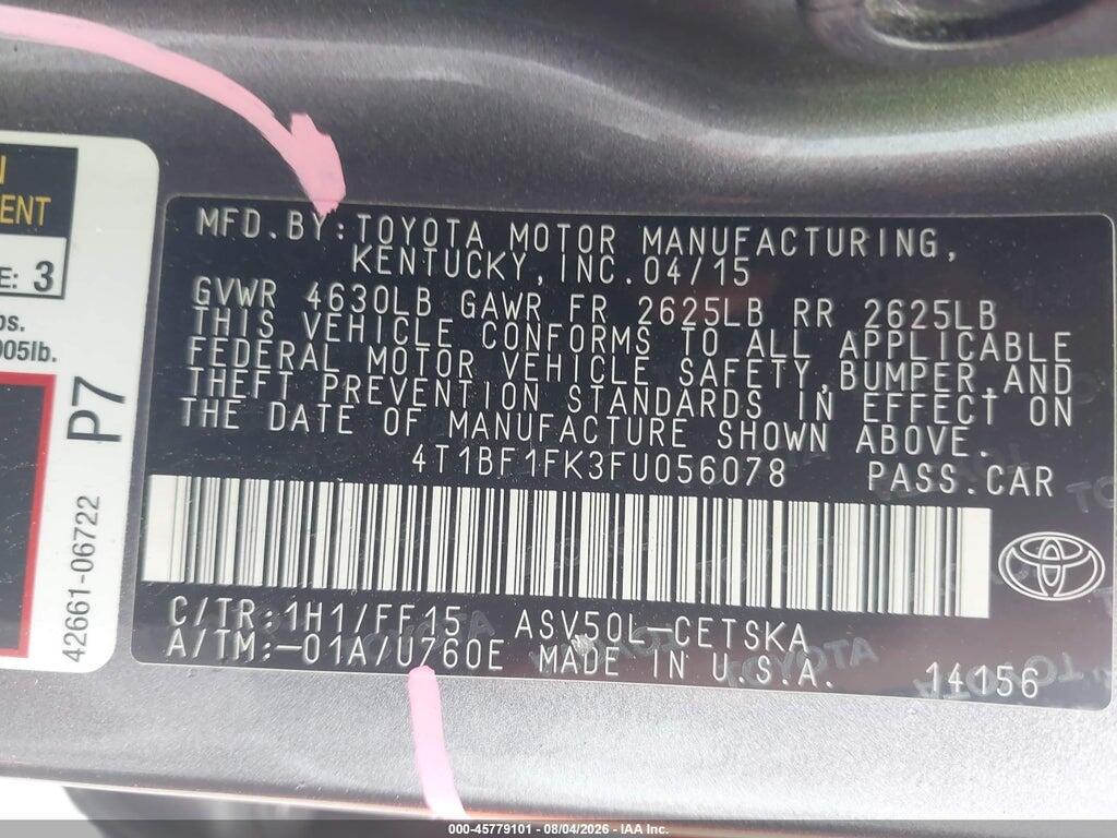 4T1BF1FK3FU056078 2015 TOYOTA CAMRY photo no. 9