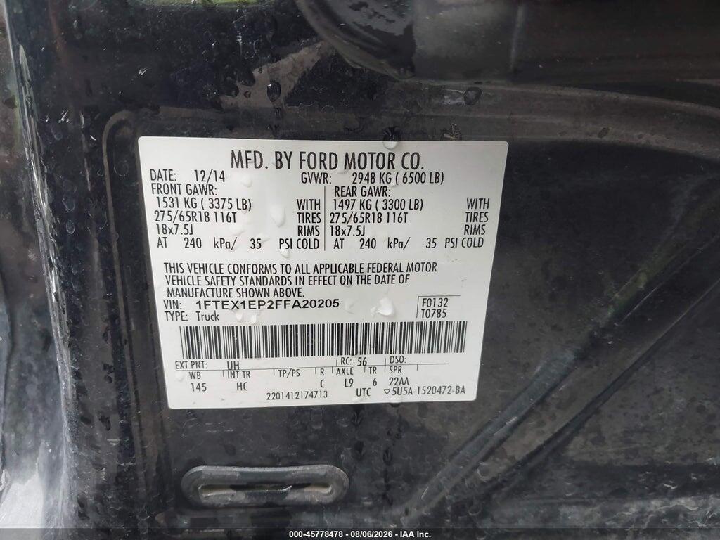 1FTEX1EP2FFA20205 2015 FORD F-150 photo no. 9