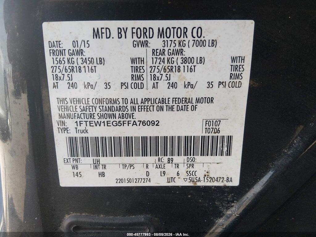 1FTEW1EG5FFA76092 2015 FORD F-150 photo no. 9