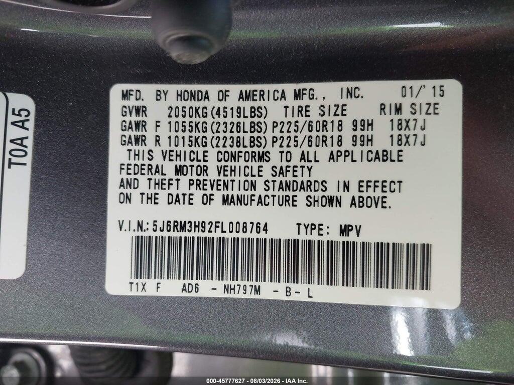 5J6RM3H92FL008764 2015 HONDA CR-V photo no. 9