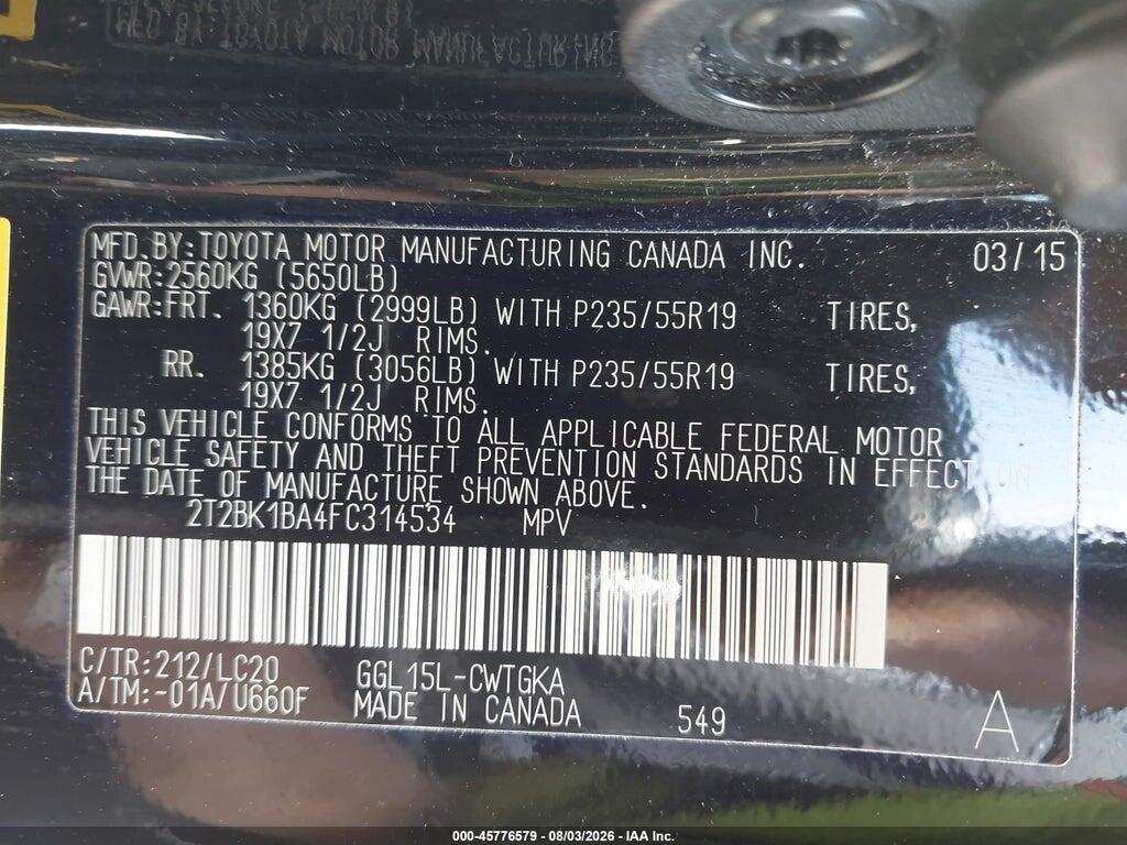 2T2BK1BA4FC314534 2015 LEXUS RX 350 photo no. 9