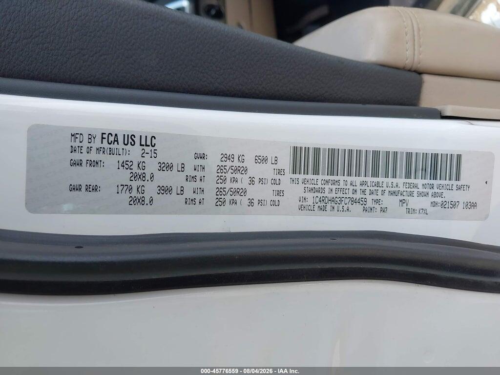 1C4RDHAG3FC784459 2015 DODGE DURANGO photo no. 9