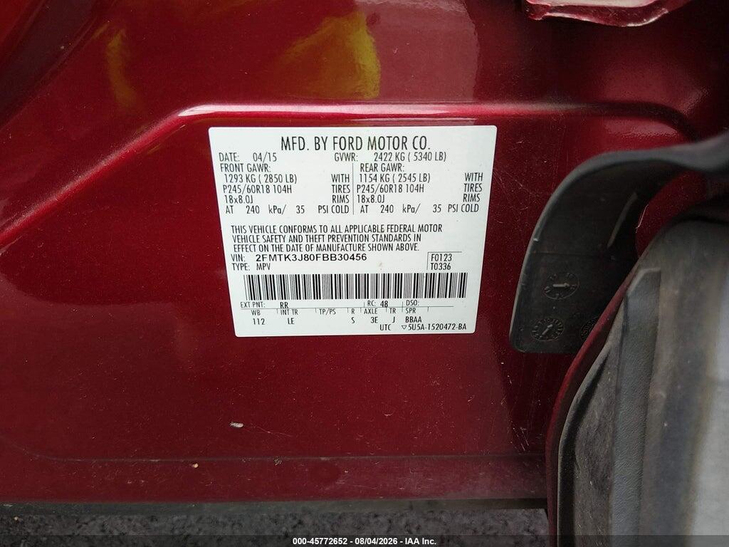 2FMTK3J80FBB30456 2015 FORD EDGE photo no. 9