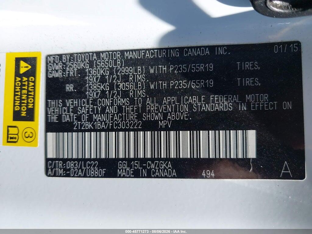 2T2BK1BA7FC303222 2015 LEXUS RX 350 photo no. 9