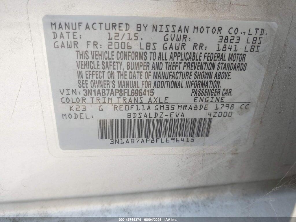 3N1AB7AP8FL696415 2015 NISSAN SENTRA photo no. 9