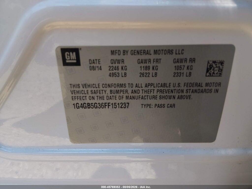 1G4GB5G36FF151237 2015 BUICK LACROSSE photo no. 9