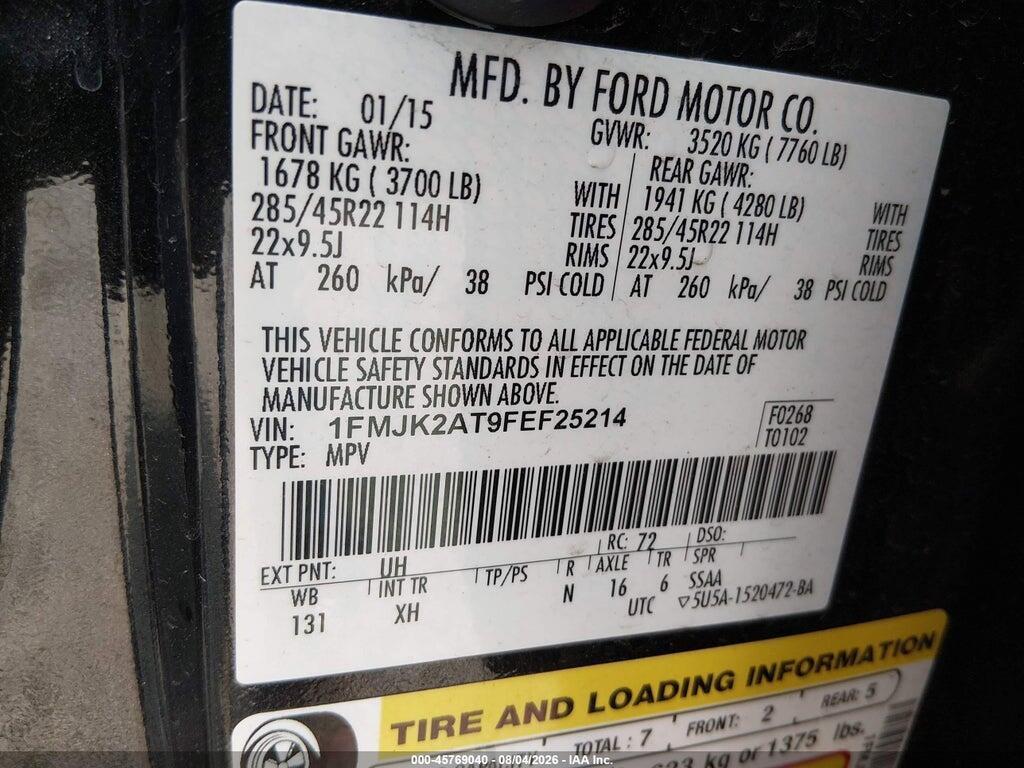 1FMJK2AT9FEF25214 2015 FORD EXPEDITION EL photo no. 9