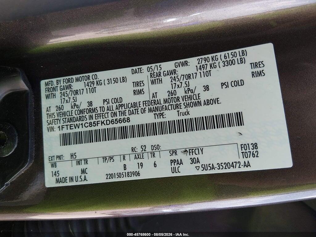 1FTEW1C85FKD65668 2015 FORD F-150 photo no. 9
