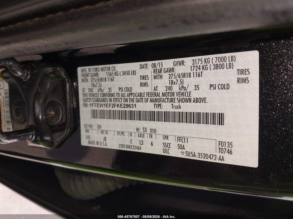 1FTEW1EF2FKE29631 2015 FORD F-150 photo no. 9