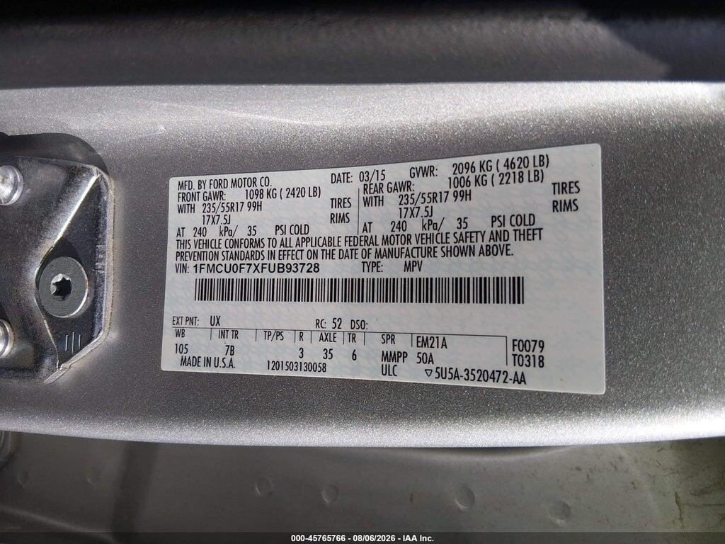 1FMCU0F7XFUB93728 2015 FORD ESCAPE photo no. 9