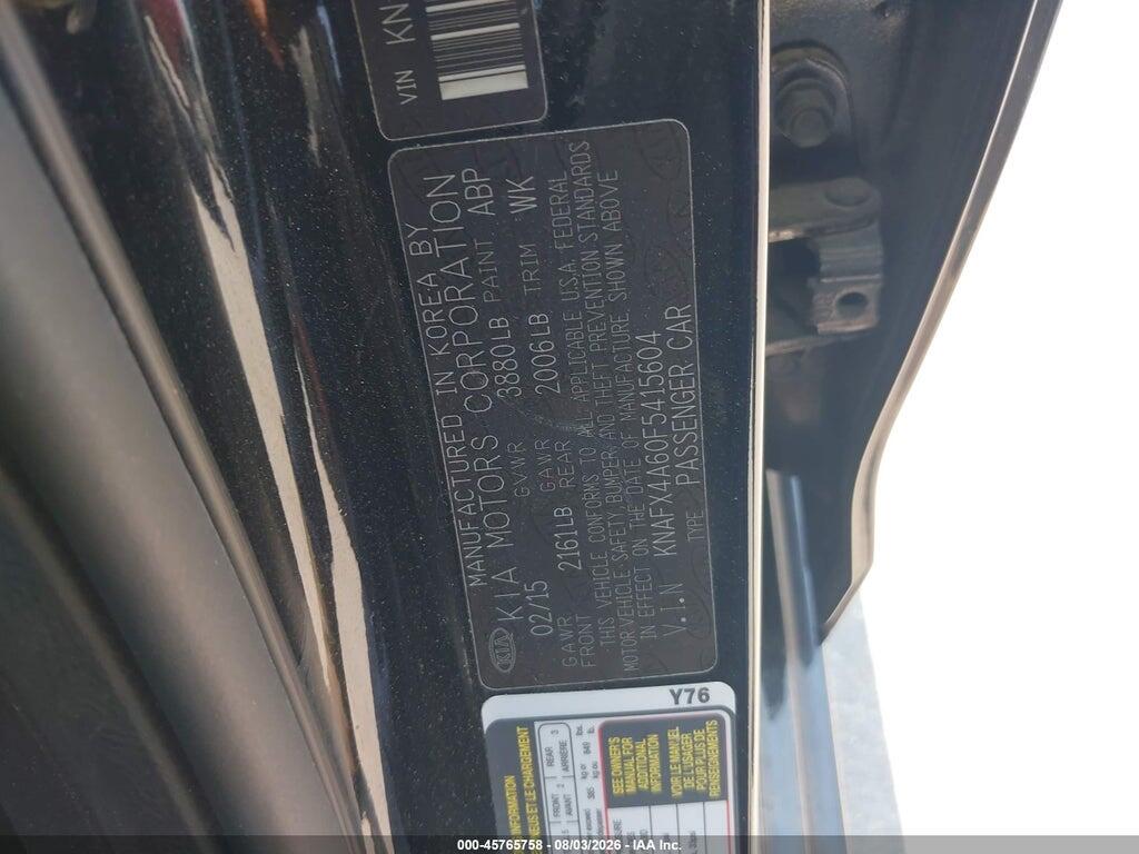 KNAFX4A60F5415604 2015 KIA FORTE photo no. 9