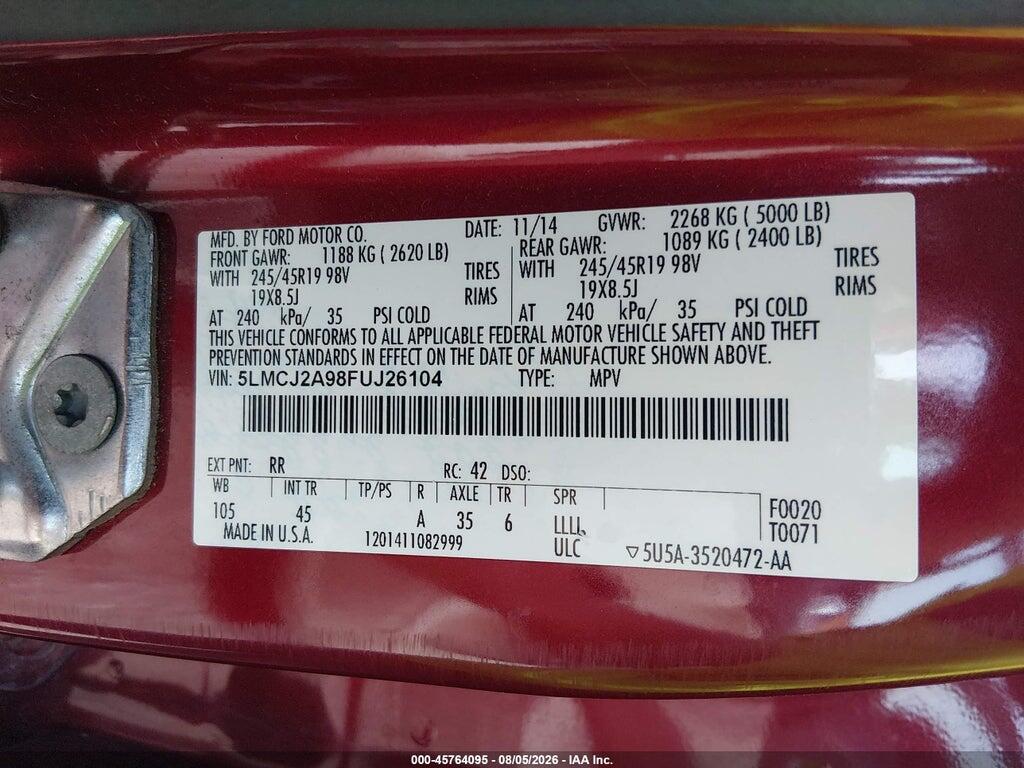 5LMCJ2A98FUJ26104 2015 LINCOLN MKC photo no. 9
