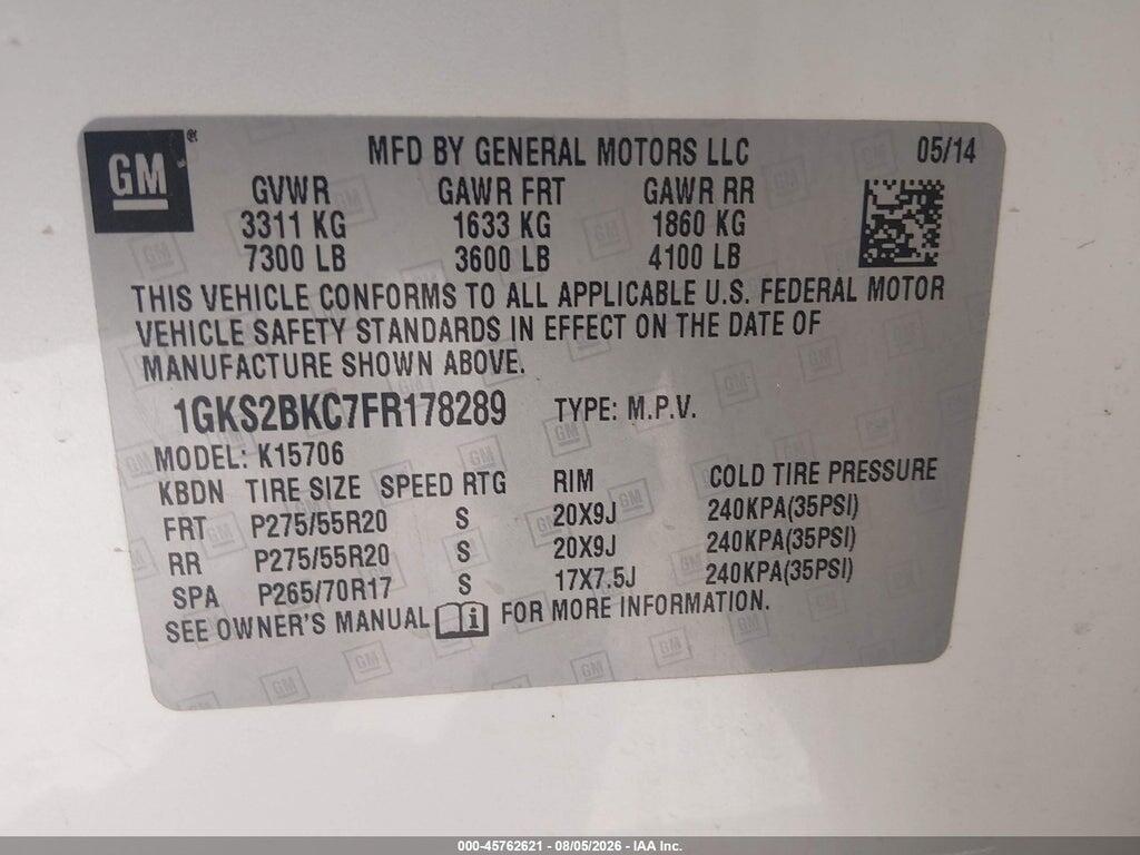 1GKS2BKC7FR178289 2015 GMC YUKON photo no. 9