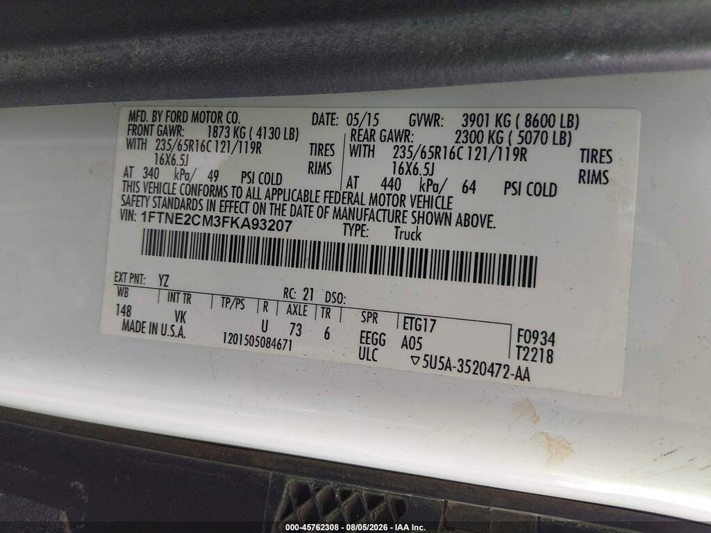 1FTNE2CM3FKA93207 2015 FORD TRANSIT-150 photo no. 9