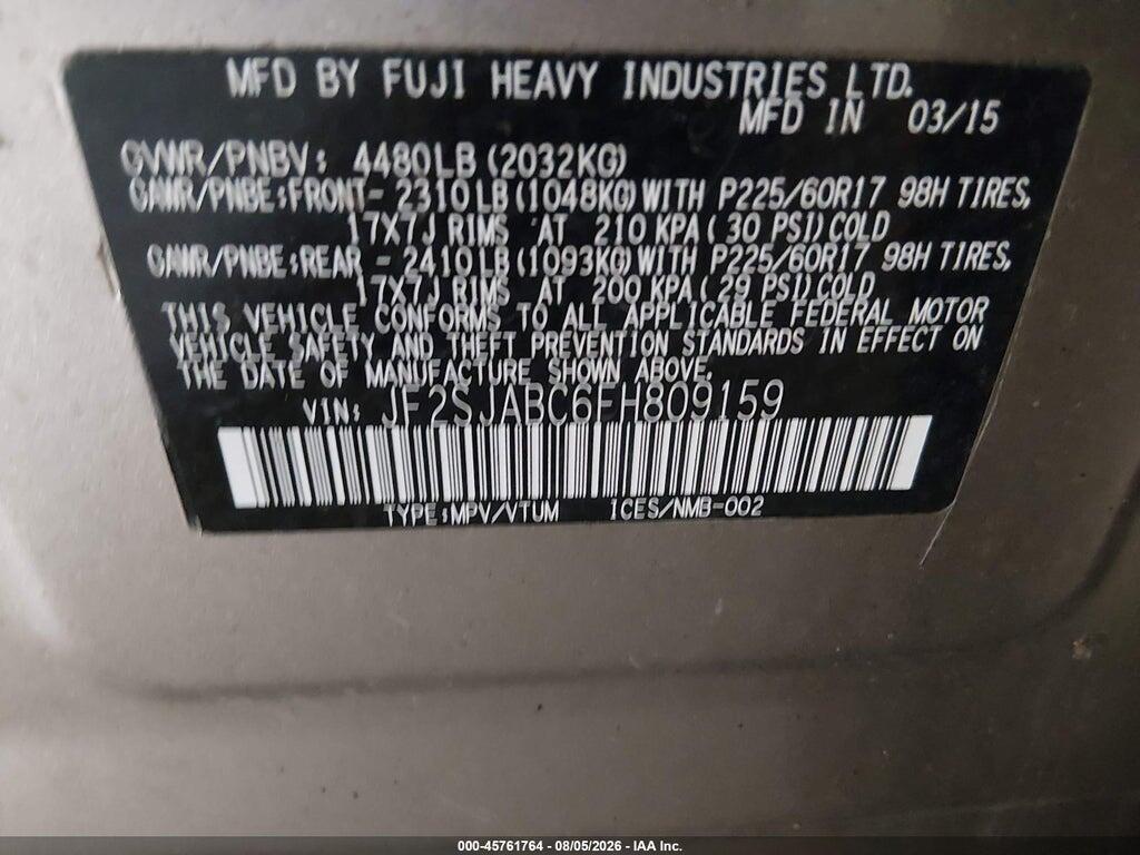 JF2SJABC6FH809159 2015 SUBARU FORESTER photo no. 9