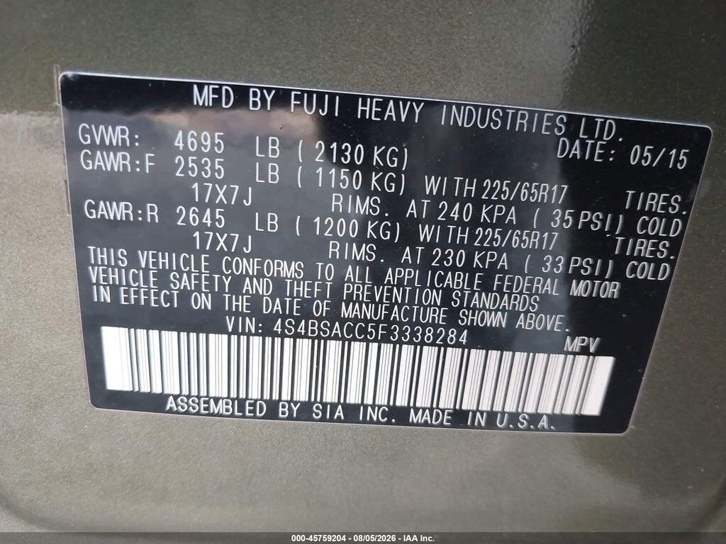 4S4BSACC5F3338284 2015 SUBARU OUTBACK photo no. 9