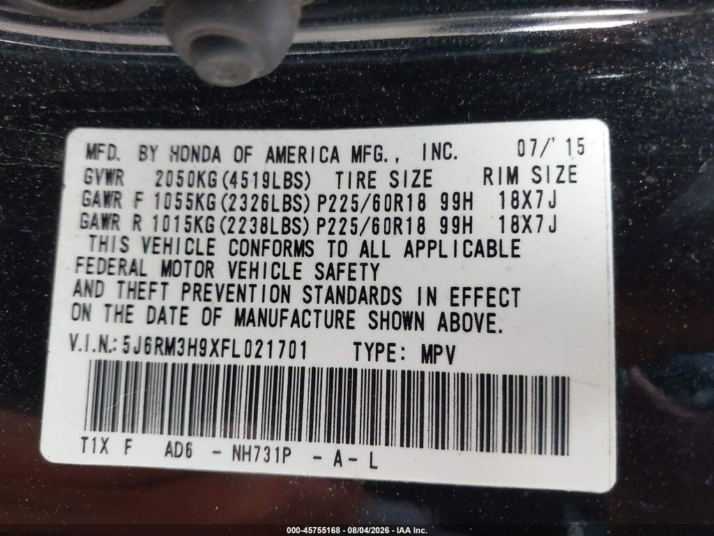 5J6RM3H9XFL021701 2015 HONDA CR-V photo no. 9