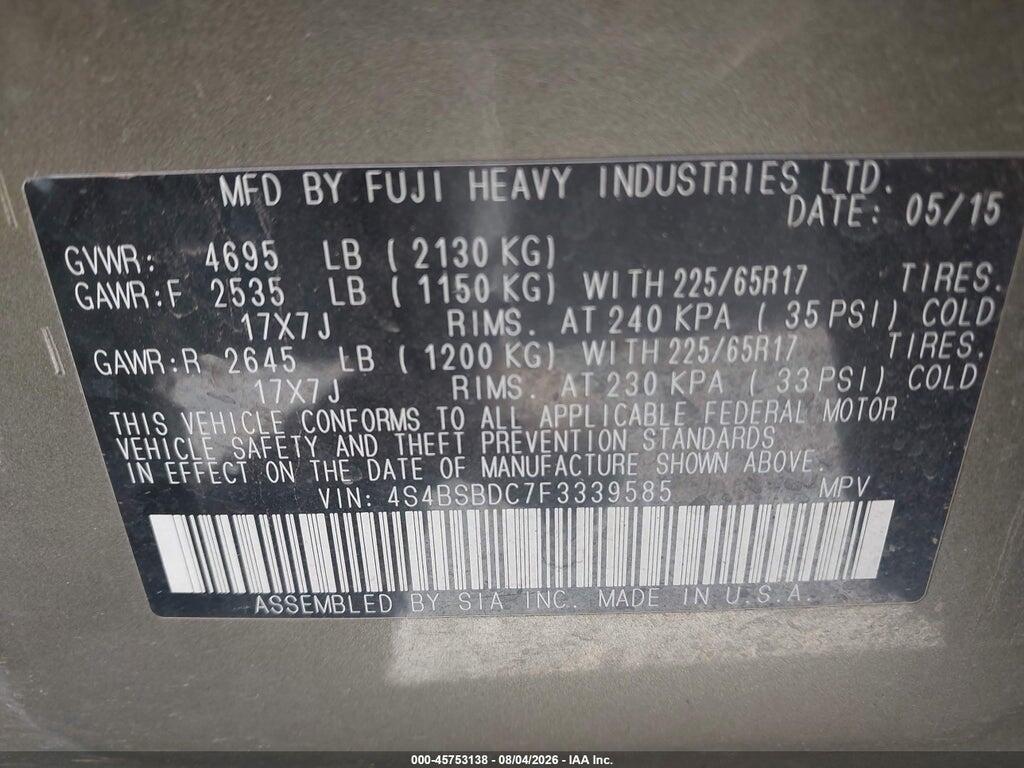 4S4BSBDC7F3339585 2015 SUBARU OUTBACK photo no. 9