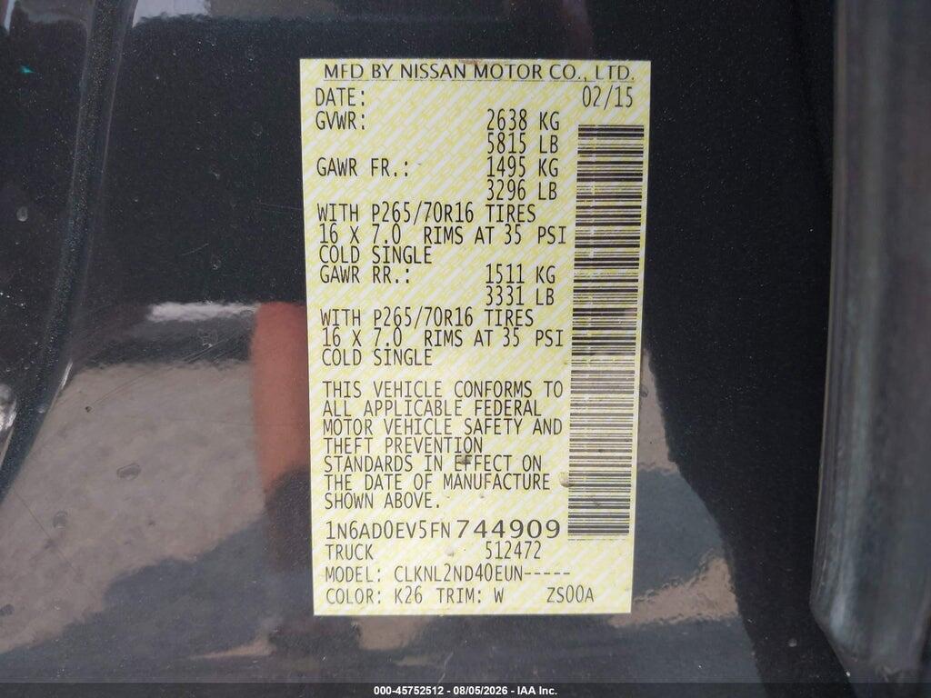1N6AD0EV5FN744909 2015 NISSAN FRONTIER photo no. 9