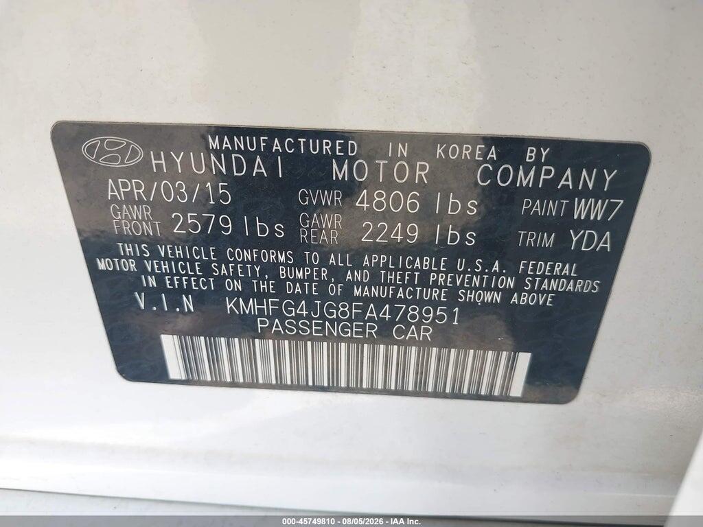 KMHFG4JG8FA478951 2015 HYUNDAI AZERA photo no. 9