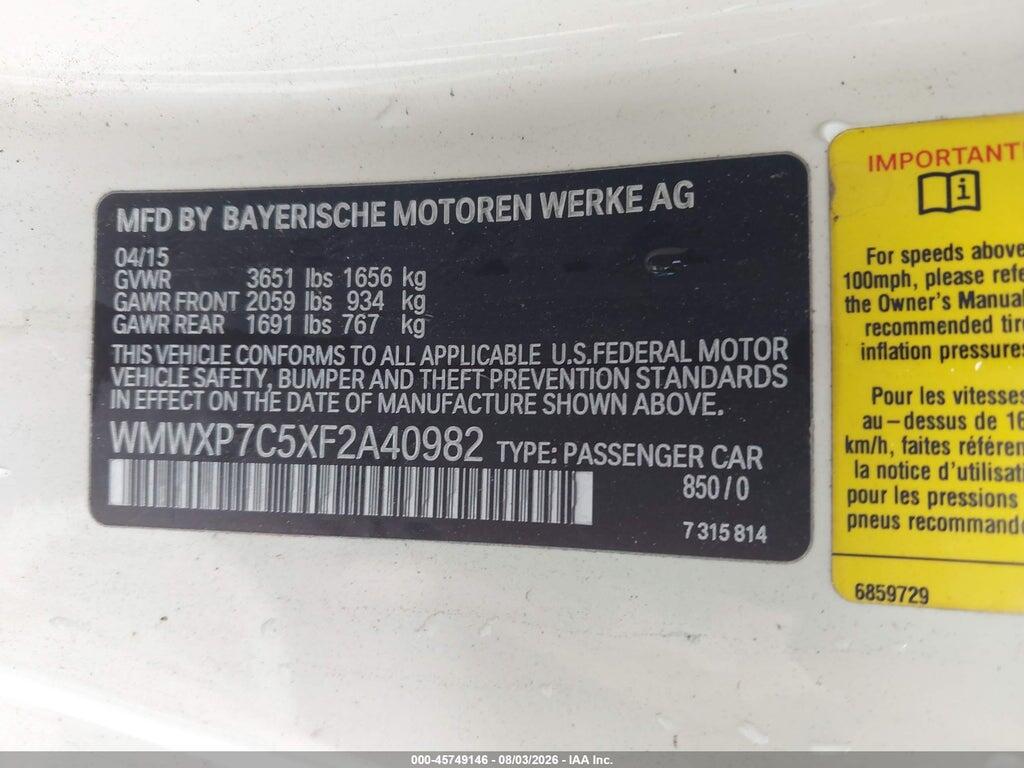 WMWXP7C5XF2A40982 2015 MINI HARDTOP photo no. 9