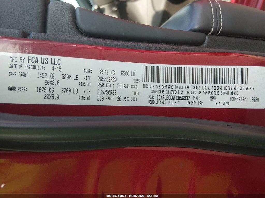 1C4RJECG6FC856937 2015 JEEP GRAND CHEROKEE photo no. 9