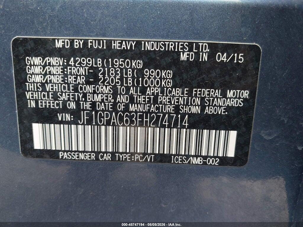 JF1GPAC63FH274714 2015 SUBARU IMPREZA photo no. 9