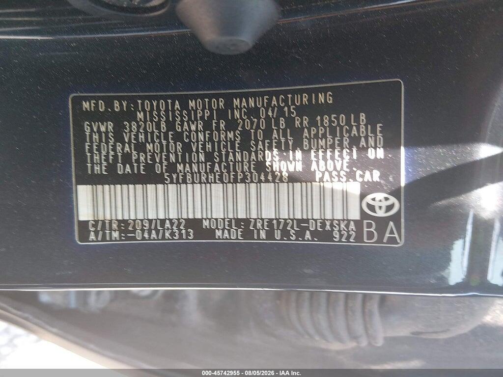 5YFBURHE0FP304428 2015 TOYOTA COROLLA photo no. 9