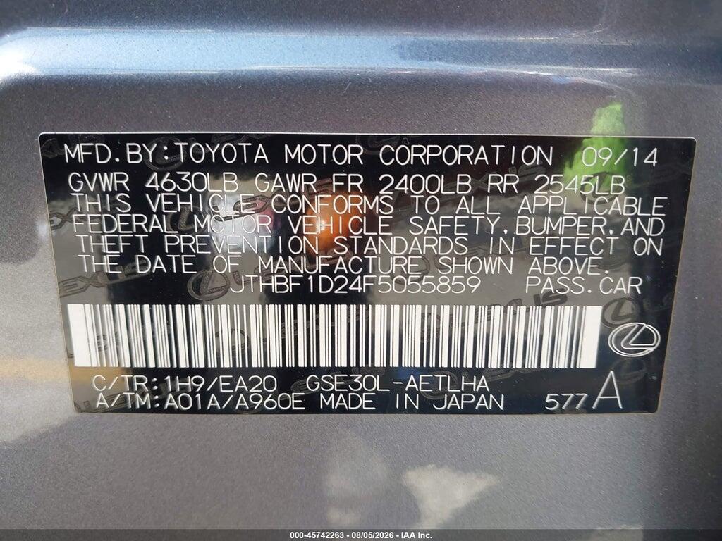 JTHBF1D24F5055859 2015 LEXUS IS 250 photo no. 9
