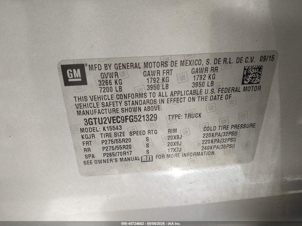 3GTU2VEC9FG521329 2015 GMC SIERRA 1500 photo no. 9