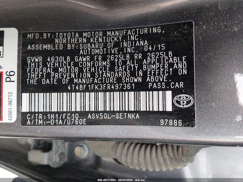4T4BF1FK3FR497361 2015 TOYOTA CAMRY photo no. 9