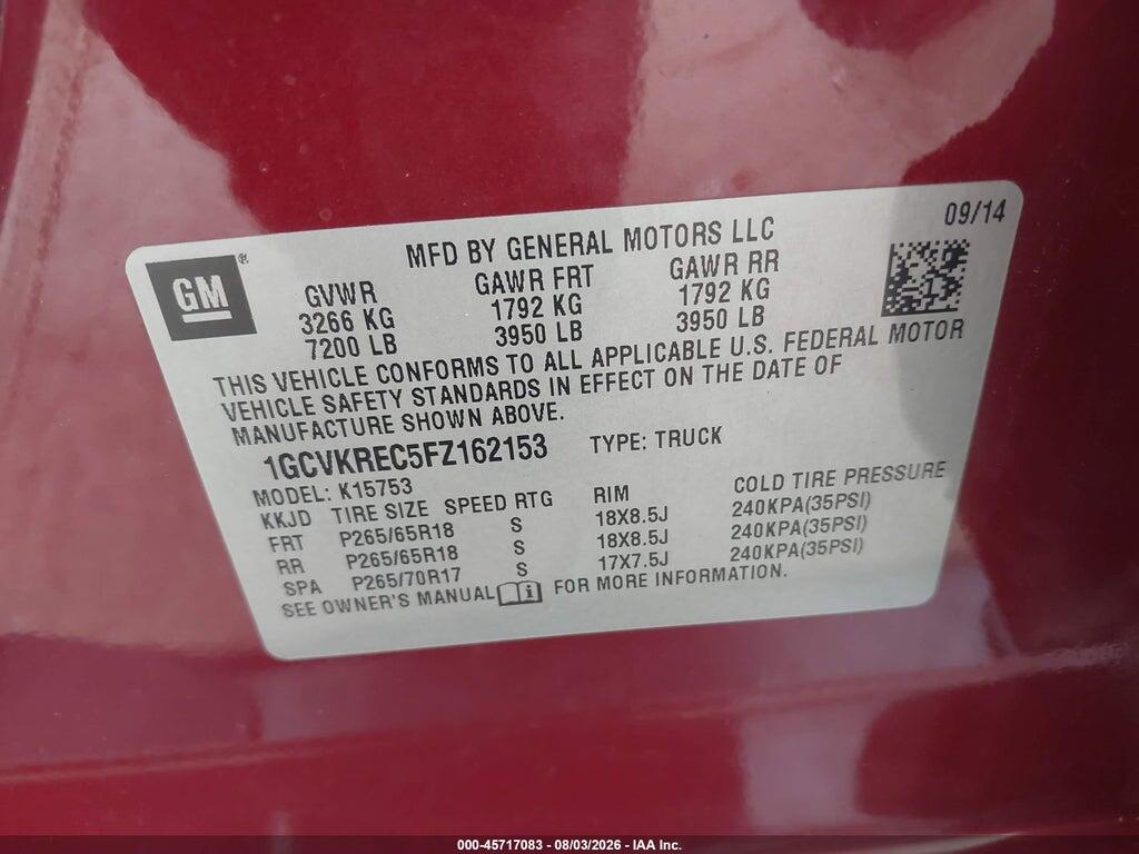 1GCVKREC5FZ162153 2015 CHEVROLET SILVERADO 1500 photo no. 9