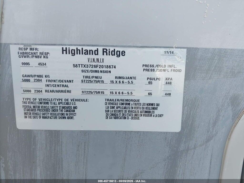 58TTX3726F2018674 2015 HIGHLAND RIDGE OPEN RANGE LIGHT 307 photo no. 9