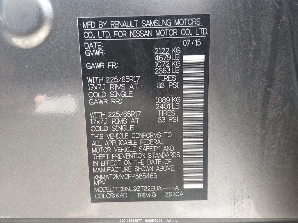 KNMAT2MV0FP585465 2015 NISSAN ROGUE photo no. 9