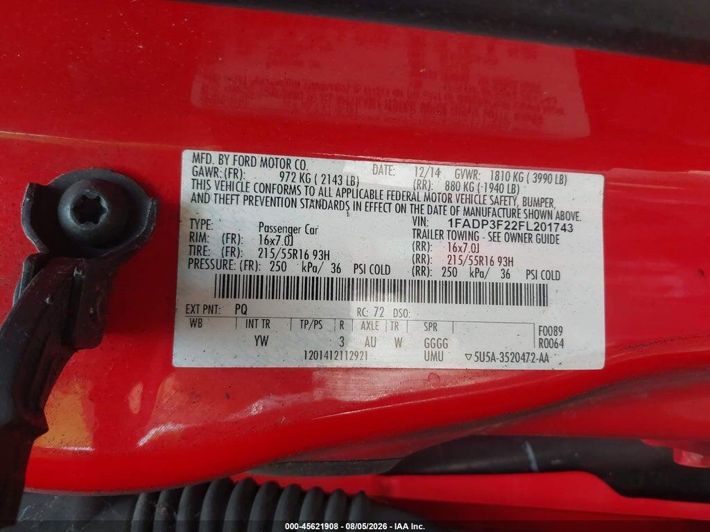 1FADP3F22FL201743 2015 FORD FOCUS photo no. 9