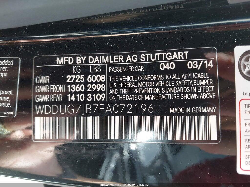 WDDUG7JB7FA072196 2015 MERCEDES-BENZ S 63 AMG photo no. 9