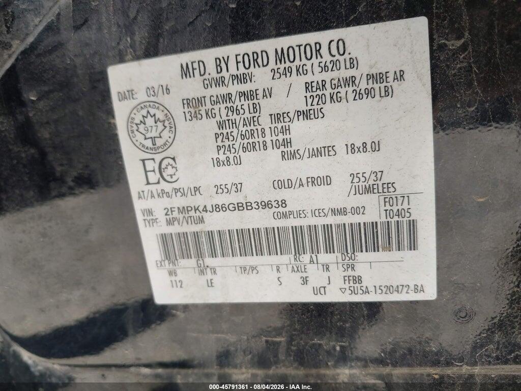 2FMPK4J86GBB39638 2016 FORD EDGE photo no. 9