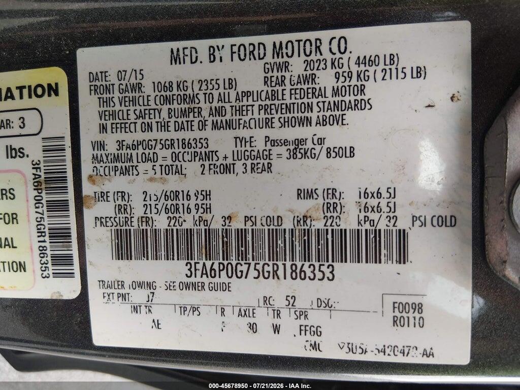 3FA6P0G75GR186353 2016 FORD FUSION photo no. 9