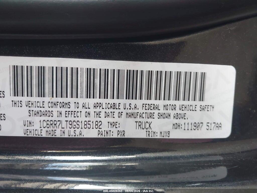 1C6RR7LT9GS185182 2016 RAM 1500 photo no. 9
