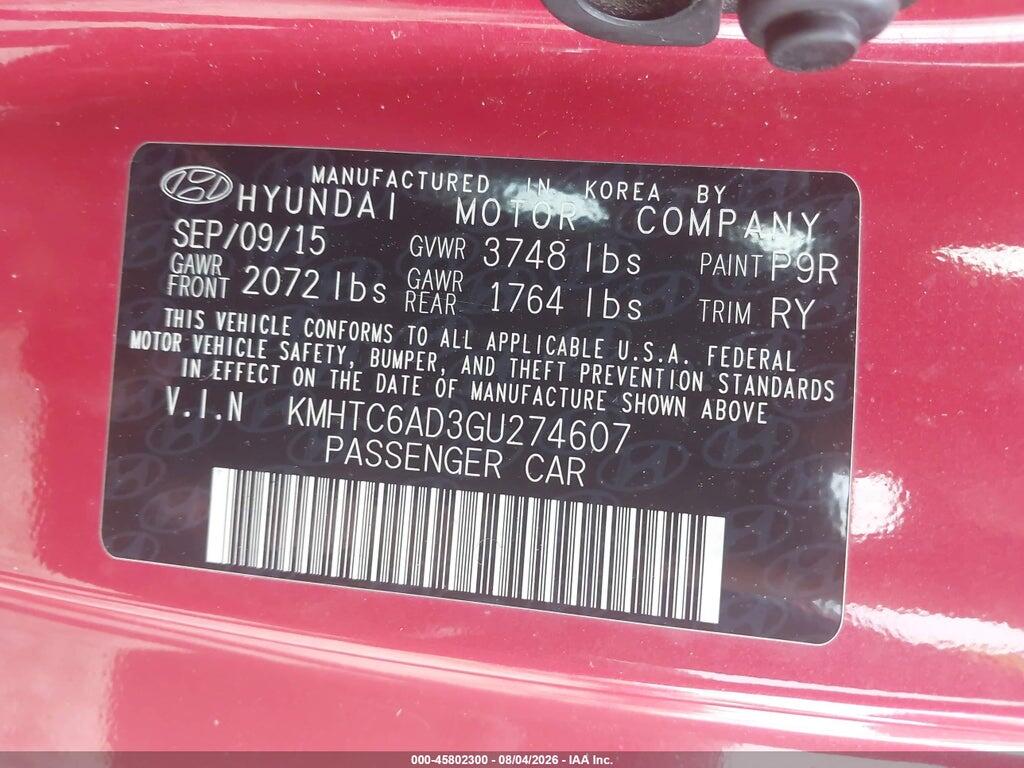 KMHTC6AD3GU274607 2016 HYUNDAI VELOSTER photo no. 9
