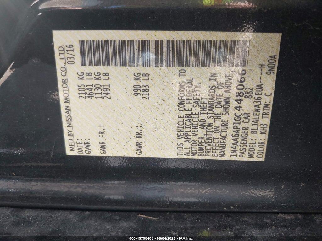 1N4AA6AP1GC448066 2016 NISSAN MAXIMA photo no. 9