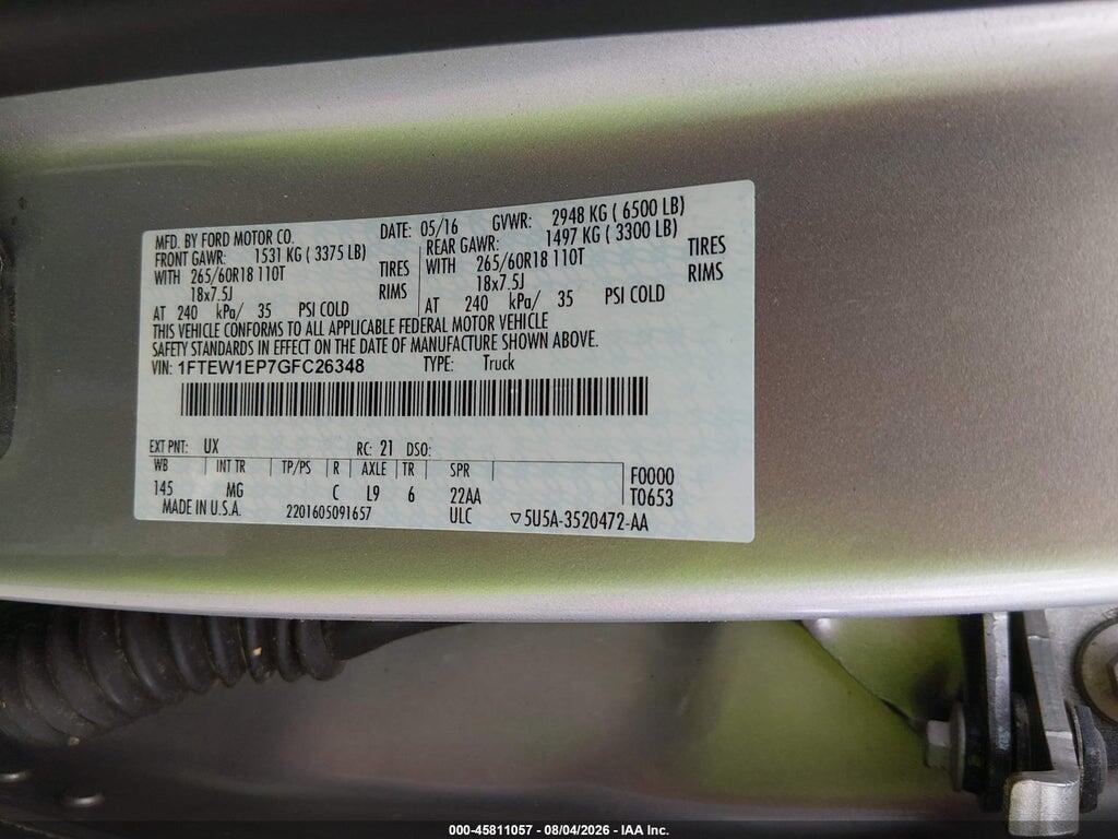 1FTEW1EP7GFC26348 2016 FORD F-150 photo no. 9